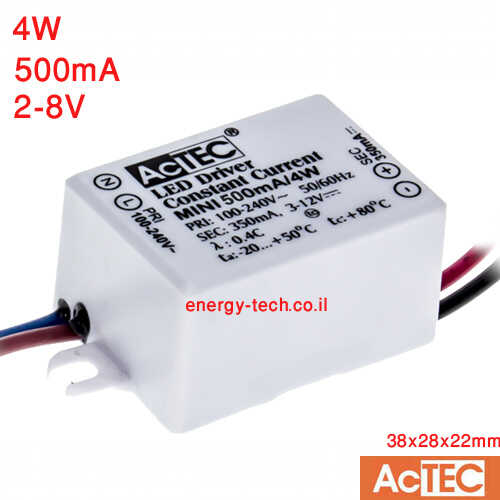 דרייבר לד AcTEC Mini 350mA 4w 3-12V IP65