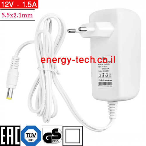 ספק כוח לבן DC12V 1.5A תקע Ktek 5.5x2.1mm