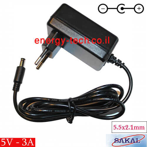 ספק כוח DC5V 3A תקע DC5.5x2.1mm