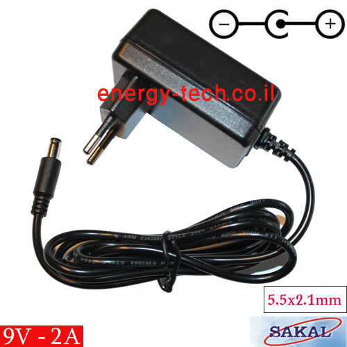 ספק כוח DC9V 2A תקע SAKAL 5.5x2.1mm