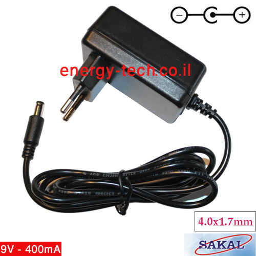 ספק כוח DC9V 400mA תקע SAKAL 4.0x1.7mm